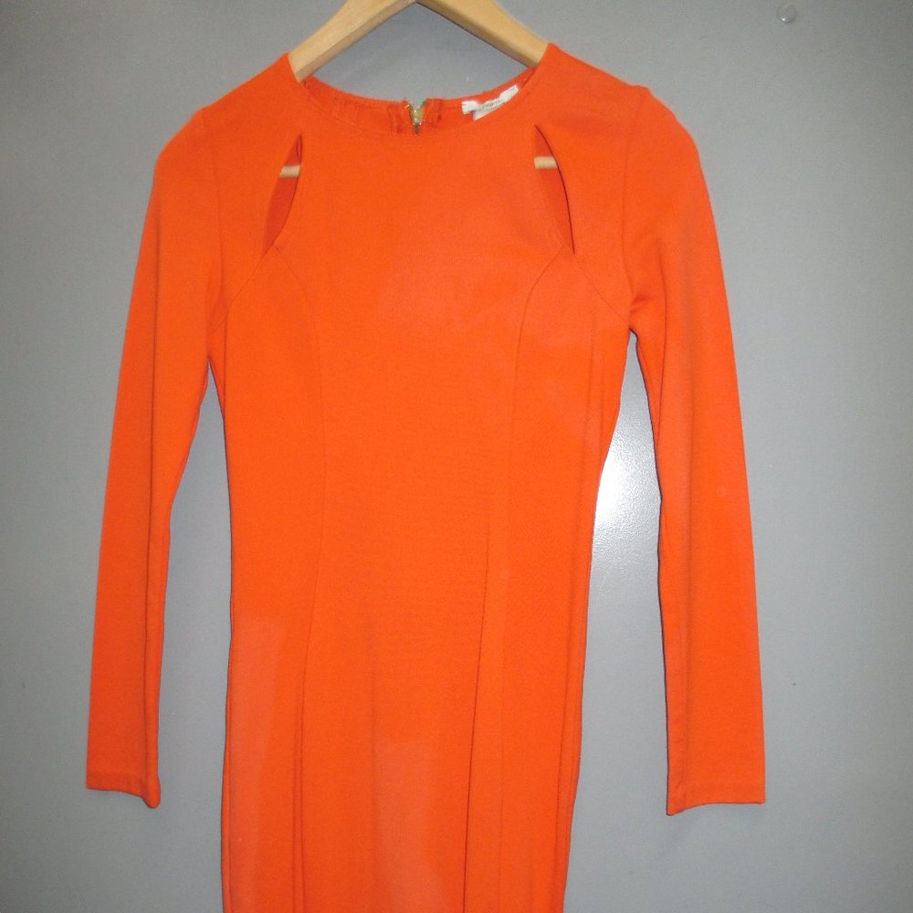 BarIII Dress Size S Orange Rayon Blend Zipper Back Round Neck Women's Dress